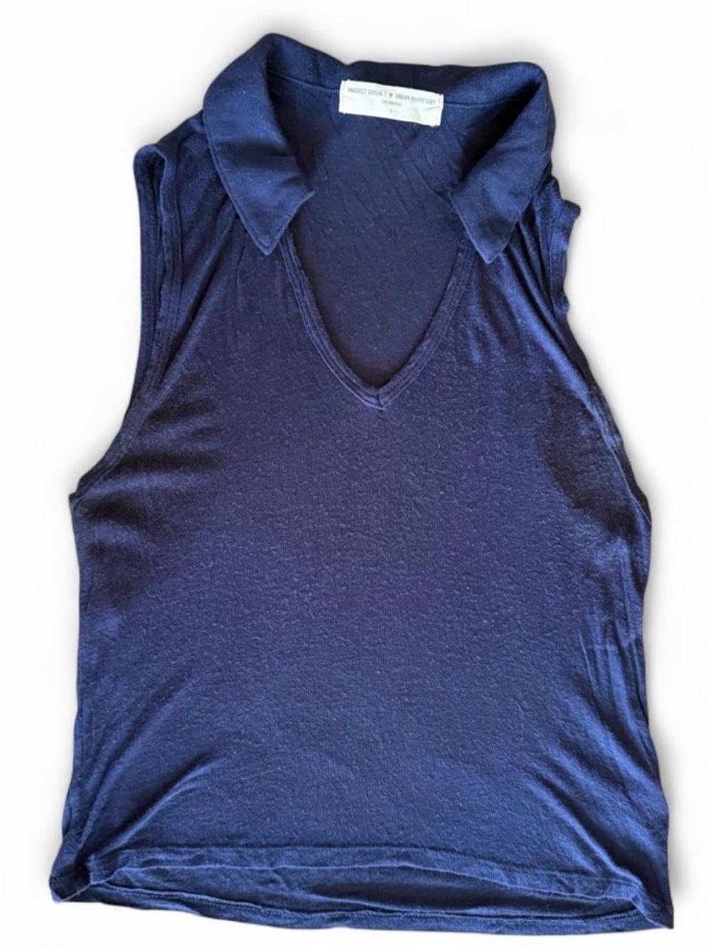 Project Social T Sleeveless Navy V-Neck Polo Top